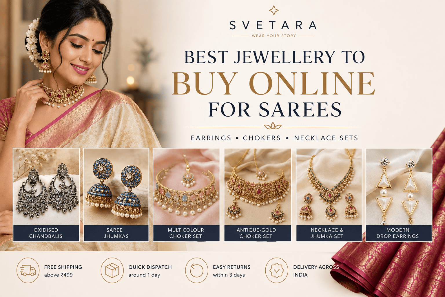 Best Jewellery to Buy Online for Sarees: Earrings, Chokers & Necklace Sets